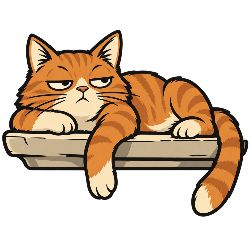 Bored Cat slouched with one paw hanging